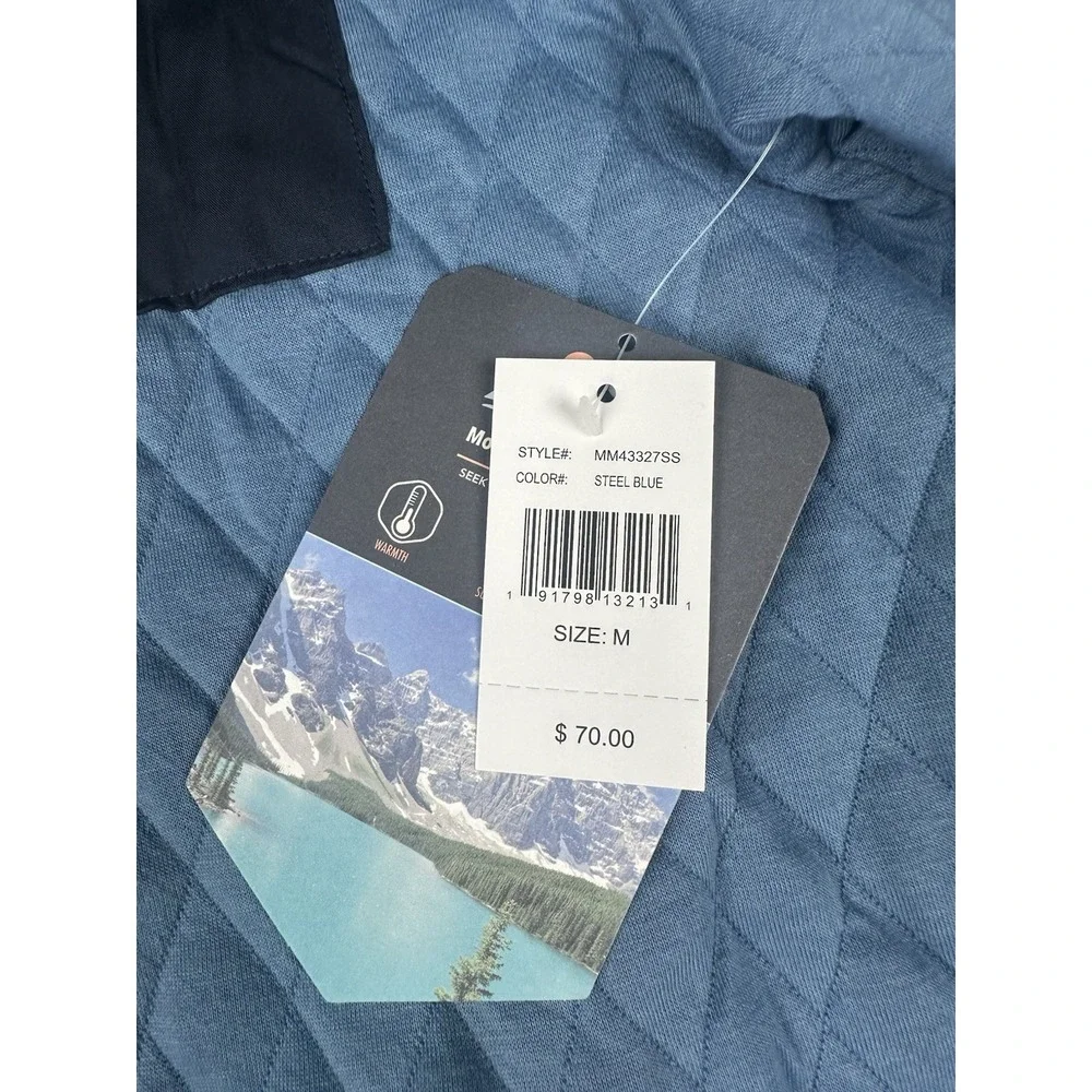 Mountain and Isles Mens Blue Quilted Hoodie Steel Size Medium NWT